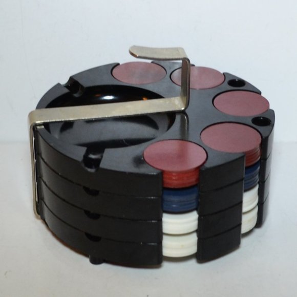 Vintage Novel Craft Company Poker Chip Rack With Ashtray 100 Chips - Picture 5 of 9